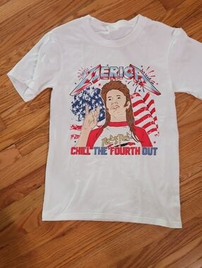 White Graphic Tee - 'Chill the Fourth Out' Size S